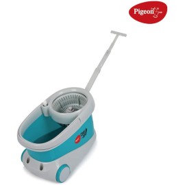 Pigeon Spin Mop-LX with Big Wheels and PVC Wringer Mop Set for Wet and Dry Floor/Wall (Aqua Green, 2 Refills)