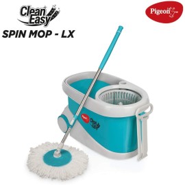 Pigeon Spin Mop-LX with Big Wheels and PVC Wringer Mop Set for Wet and Dry Floor/Wall (Aqua Green, 2 Refills)