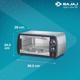Bajaj 1000Tss Oven Toaster Grill (10 liter Otg),Baking Accessories With Extra Pizza Tray,Stainless Steel Body With Transparent Glass Door,2 Year Warranty,Black&Silver,800 Watts