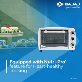 Bajaj 1603T Oven Toaster Grill (Otg) With Baking & Grilling Accessories, Oven For Kitchen With Transparent Glass Door, 2 Year Warranty, White, 1200 Watts, 16 liter