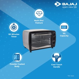 Bajaj Majesty 1603 TSS 16L Oven Toaster Griller (16 Litres OTG) Baking & Grilling Accessories, Oven for Kitchen with Stainless Steel Body, 2 Year Warranty, Black & Silver,1200 Watts