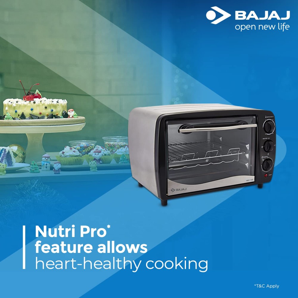 Bajaj Majesty 1603 TSS 16L Oven Toaster Griller 16 Litres OTG Baking Grilling Accessories Oven for Kitchen with Stainless Steel Body 2 Year Warranty Black Silver 1200 Watts