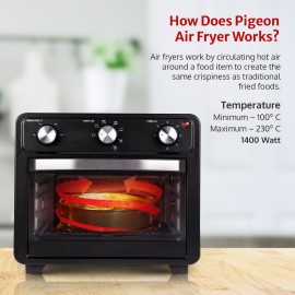 Pigeon Air Fryer Oven 25L 2-in-1 Appliance (OTG + Airfryer) 1400 Watts Air Fry, Bake, Broil, Toast, Defrost (Black) Without Rotisserie