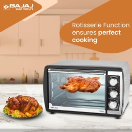 Bajaj 2000TM 20Litre Oven Toaster Griller (20L OTG) 1400W Oven For Kitchen Grilling, Baking, Toasting & Rotisserie Transparent Glass Door Temperature & Timer Control 2-Yr Warranty By Bajaj, Black