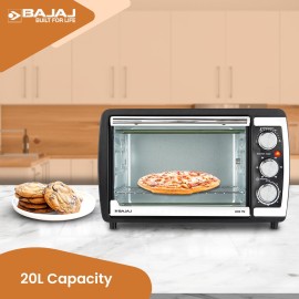 Bajaj 2000TM 20Litre Oven Toaster Griller (20L OTG) 1400W Oven For Kitchen Grilling, Baking, Toasting & Rotisserie Transparent Glass Door Temperature & Timer Control 2-Yr Warranty By Bajaj, Black