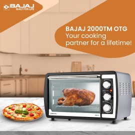 Bajaj 2000TM 20Litre Oven Toaster Griller (20L OTG) 1400W Oven For Kitchen Grilling, Baking, Toasting & Rotisserie Transparent Glass Door Temperature & Timer Control 2-Yr Warranty By Bajaj, Black