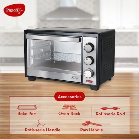 Pigeon Electric Oven 20 Liters OTG with Grill and Rotisserie, Oven Toaster and Grill for Grilling and Baking Cakes (Grey)