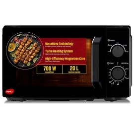 Pigeon 20L Nano Wave Solo Microwave Oven | 700 Watts | 5 power levels (Re-Heat, Pop, Cook, Steam, Defrost - SKSMWO20L) Black