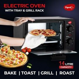 Pigeon Oven Toaster Grill 14 Liters OTG 900 Watts Toast, Grill, Bake & Roast Heat Resistant Tempered Glass, Black