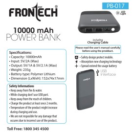Frontech 10000MAH Polymer Battery Power Bank - PB-017, Black