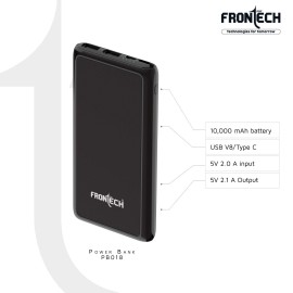 Frontech 10000 mAh Lithium Polymer Power Bank PB-018 with Fast Charging, Black