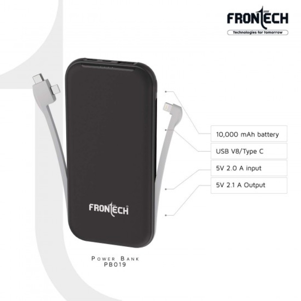 Frontech 10000MAH Polymer Battery Power Bank - PB-019, Black