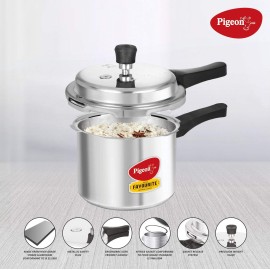 Pigeon Favourite Induction Base Aluminium Pressure Cooker with Outer Lid, 3 Liters (Silver)