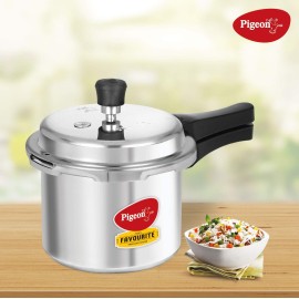 Pigeon Favourite Induction Base Aluminium Pressure Cooker with Outer Lid, 3 Liters (Silver)