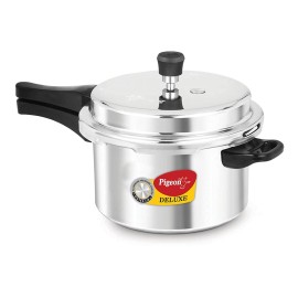 Pigeon Deluxe Aluminium Outer Lid Pressure Cooker, 3 Liters, Silver