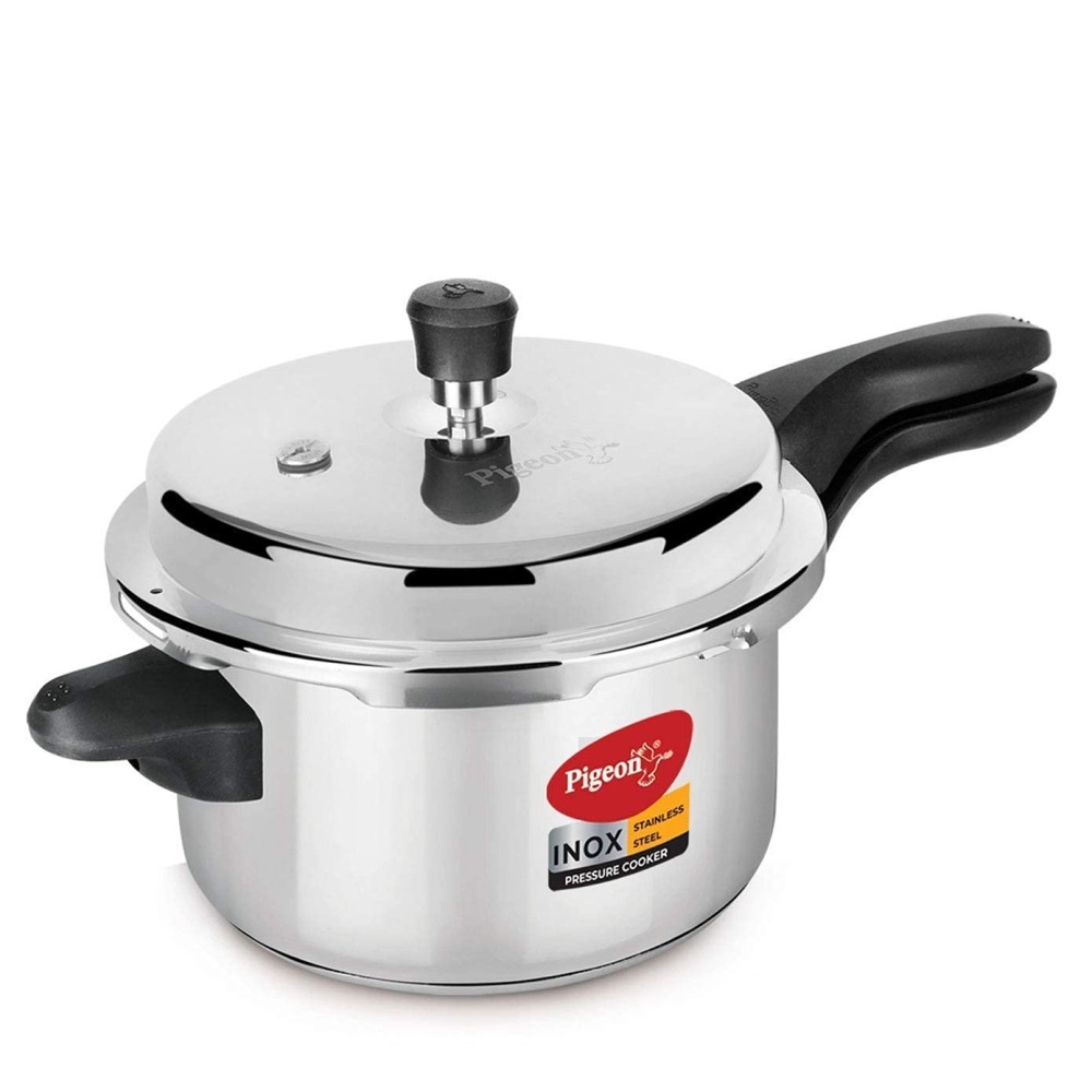 Pigeon Inox Stainless Steel 5 Litre, Induction Base Pressure Cooker, Outer Lid,Silver