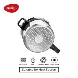 Pigeon Inox Stainless Steel 5 Litre, Induction Base Pressure Cooker, Outer Lid,Silver