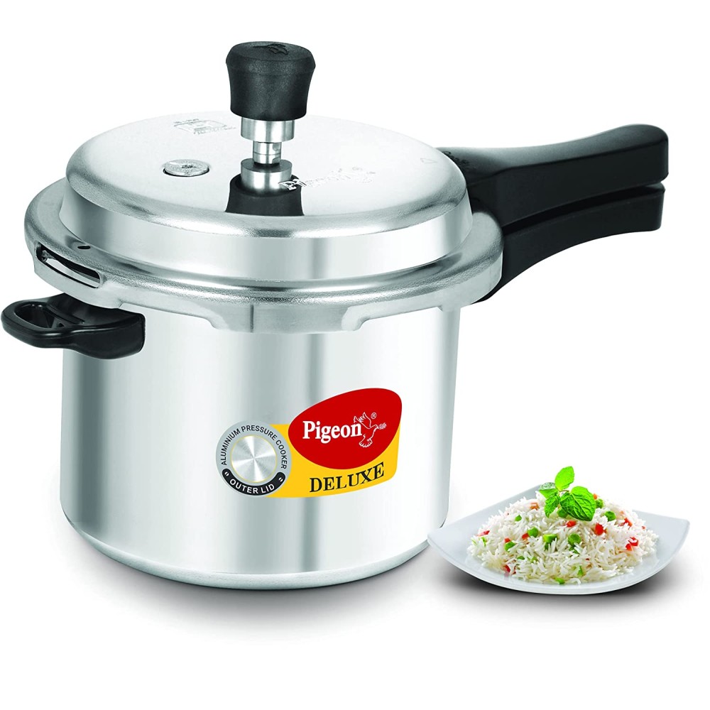 Pigeon Deluxe Aluminium Outer Lid Pressure Cooker, 3 Liters, Silver