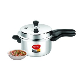 Pigeon Inox Stainless Steel 5 Litre, Induction Base Pressure Cooker, Outer Lid,Silver