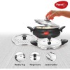 Pigeon All in One Super Cooker Aluminium with Outer Lid Induction and Gas Stove Compatible 3 Litre Capacity for Healthy Cooking,Black