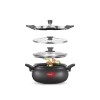 Pigeon All in One Super Cooker Aluminium with Outer Lid Induction and Gas Stove Compatible 5 Litre Capacity for Healthy Cooking,Black