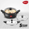 Pigeon All in One Super Cooker Aluminium with Outer Lid Induction and Gas Stove Compatible 5 Litre Capacity for Healthy Cooking,Black