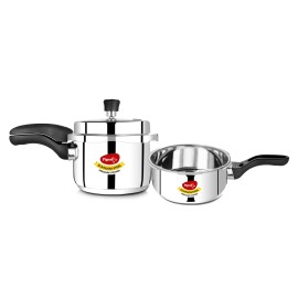 Pigeon Stainless Steel Pressure Cooker Combo with Induction Base, Outer Lid 2 liter and 3 liter