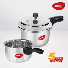 Pigeon Stainless Steel Pressure Cooker Combo with Induction Base, Outer Lid 2 liter and 3 liter