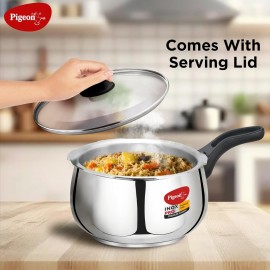 Pigeon Inox Pro Stainless Steel 5 Liter Pressure cooker with Glass lid (Induction and Gas stove compatible)