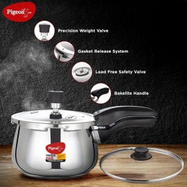 Pigeon Inox Pro Stainless Steel 5 Liter Pressure cooker with Glass lid (Induction and Gas stove compatible)