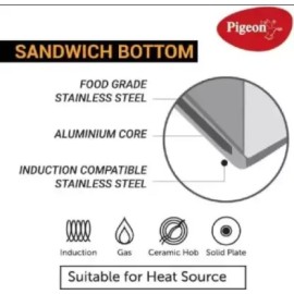 Pigeon Inox Stainless Steel Pressure Cooker 2 Liter Inner Lid Induction Bottom (Stainless Steel)