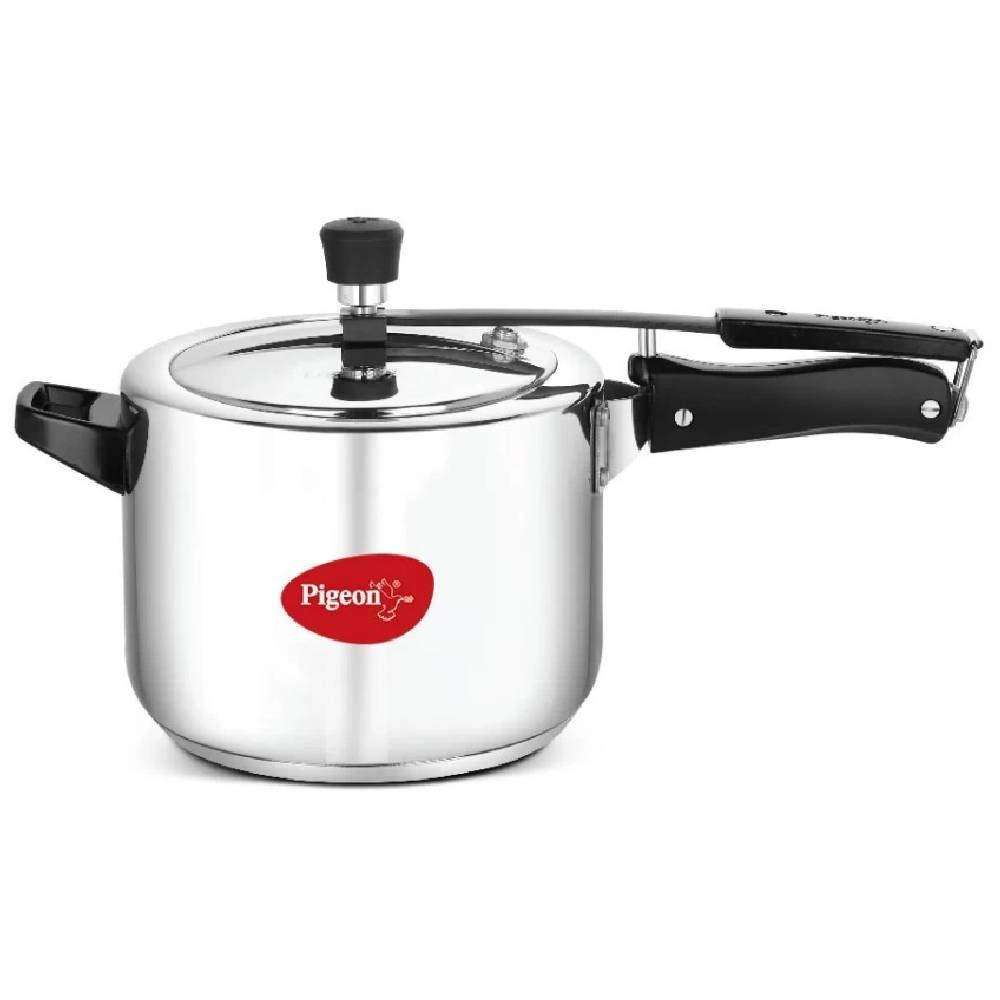 Pigeon Inox Stainless Steel Pressure Cooker 5 Liter Inner Lid Induction Bottom (Stainless Steel)