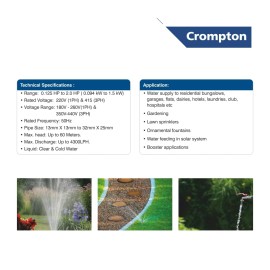 Crompton Mini Samudra II Residential Water Pump Self Priming Regenerative 0.5 HP Single Phase