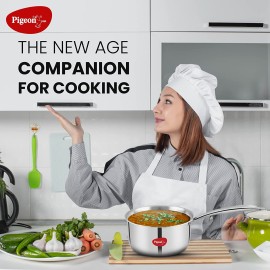 Pigeon Elite Stainless Steel Triply Sauce Pan 16 cm, Gas Stove and Induction Compatible - Silver