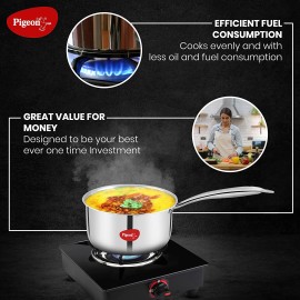 Pigeon Elite Stainless Steel Triply Sauce Pan 18 cm, Gas Stove and Induction Compatible - Silver