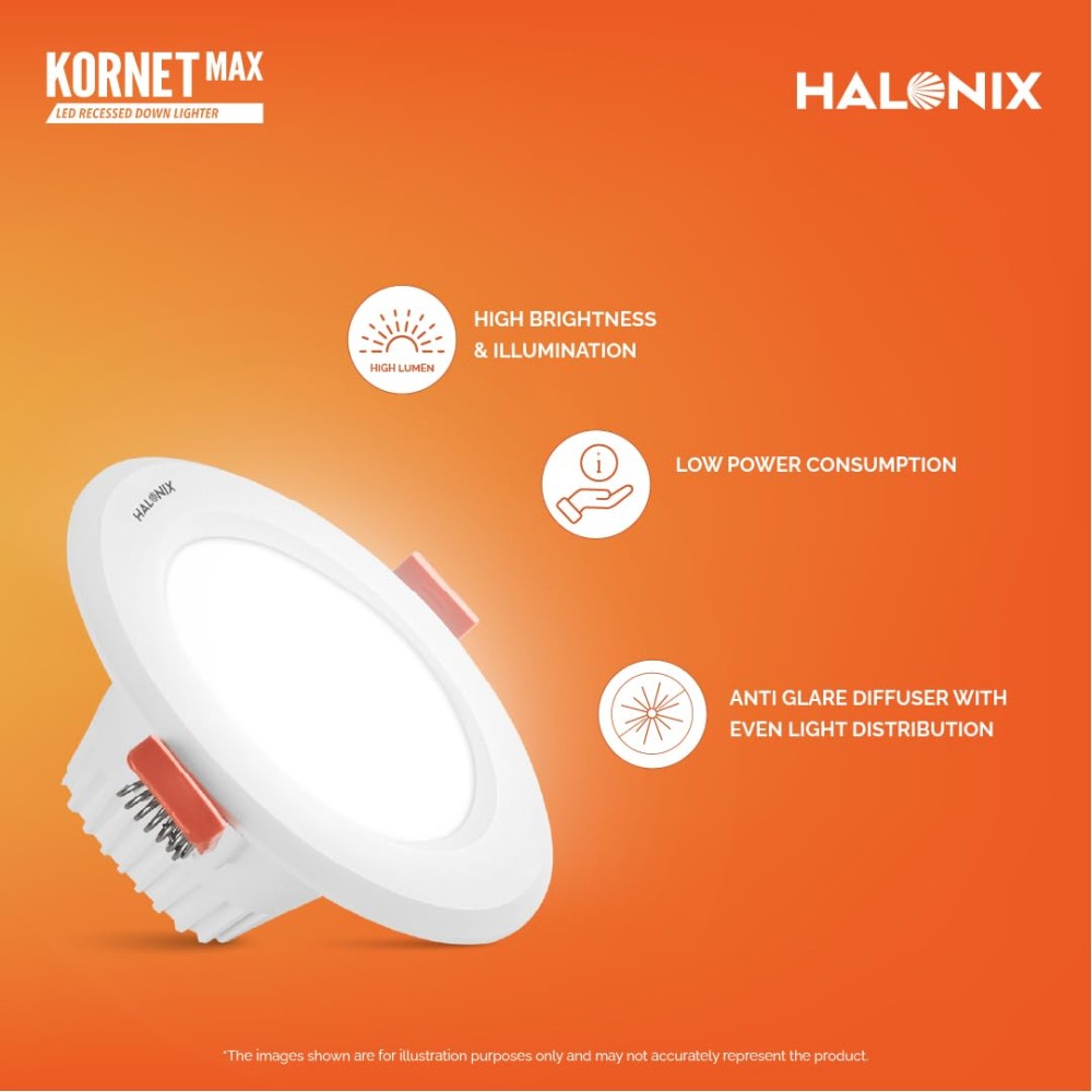 Halonix 9W 6500K Cool White Junction box led downlighter Cut out- 2.95 inch, Dia- 4.13, Height- 1.96 inch PF-: >0.50, CRI- >80 Led Ceiling Light for Home, Shop and Office
