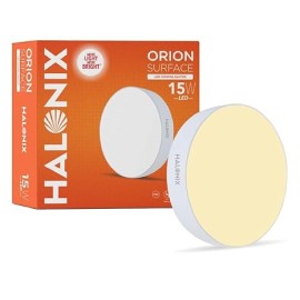 Halonix Polycarbonate 15W Warm White Yellow Orion Round Led Rimless Surface Downlighter Led Ceiling Light for Home, Shop and Office Pack of 1, Warm White Yellow