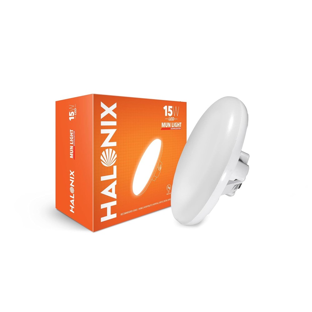 Halonix 15W Mun Light 6500K Cool White Round Panel led downlighter Pack of 2 Cut Out: 2 inch LED Ceiling Light for Home and Hall