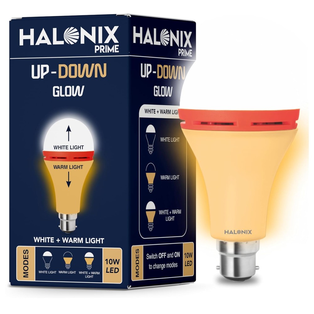 Halonix 10W Up Down Glow Yellow & White 3 modes led bulb Switch On-Switch Off to change led bulb color Decorative led bulb b22d