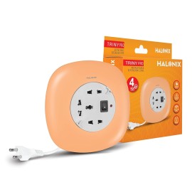 Halonix Triny Retractable Extension Cord with Universal Socket, Shock Proof Body,Led Indicator, 4 Meter Cord (Orange) Pack 1