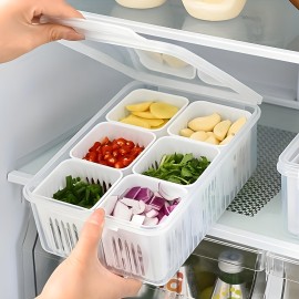 Fridge Storage Boxes, Freezer Storage Containers, Kitchen Storage Set, Vegetable Storage, Draining Crisper Refrigerator Food Box (1), White, Plastic
