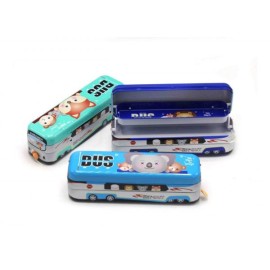 Moving Metal Bus Box with Pullback String Powered Wheels