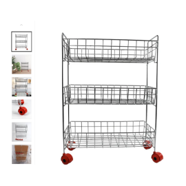 3-Tier Stainless Steel Kitchen Trolley , Fruit & Vegetable Rack