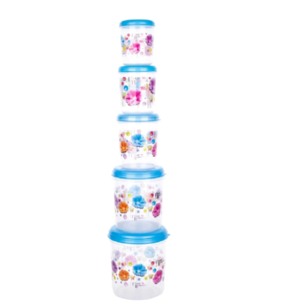 Plastic Transparent Container Air Tight Dabba Set (3000ml, 2000ml, 1000ml, 750ml, 500ml)