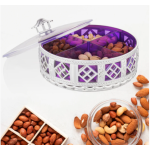 Multipurpose Dry Fruit Box 4 Section Dry Fruit Round Silver Gift Box (1 Pc)