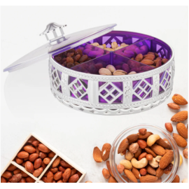 Multipurpose Dry Fruit Box 4 Section Dry Fruit Round Silver Gift Box (1 Pc)