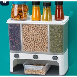 Stainless Steel Easy Flow Cereal Dispenser For Kitchen 3 In 1 Push Button Wall Mount Container,Save Space On Kitchen Counter,Cupboard,Kitchen Storage Containers Air Tight,Transparent,Wall Mount
