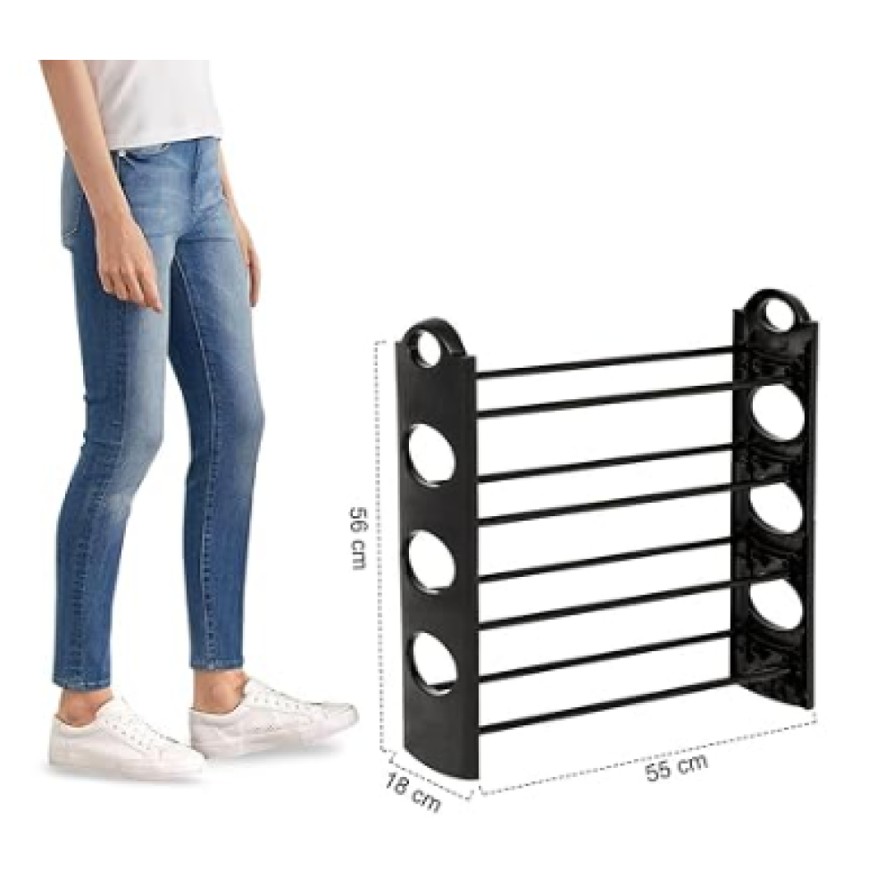 4 Layer Plastic Shoe Rack/Shoe Cabinet/Shoe Organizer, Foldable, Black DIY (Small)