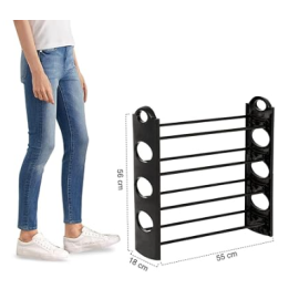 4 Layer Plastic Shoe Rack/Shoe Cabinet/Shoe Organizer, Foldable, Black DIY (Small)