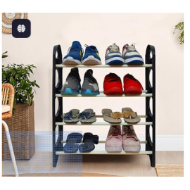 4 Layer Plastic Shoe Rack/Shoe Cabinet/Shoe Organizer, Foldable, Black DIY (Small)
